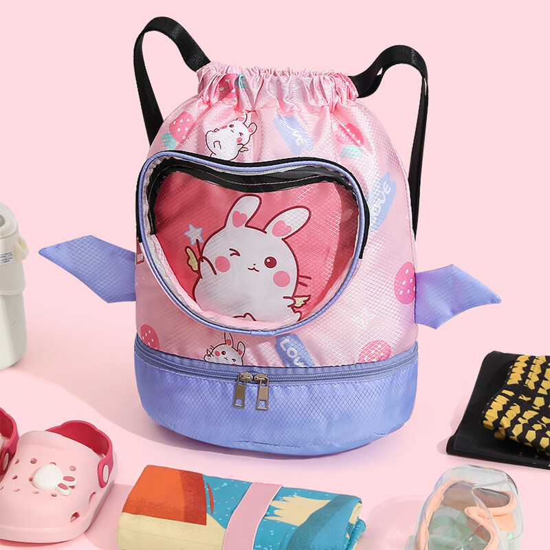 Rucsac multifuncțional cu șnur, geantă de înot cu desene animate, organizator de pantofi, geantă separată uscată și umedă, geantă portabilă de umăr pentru plajă