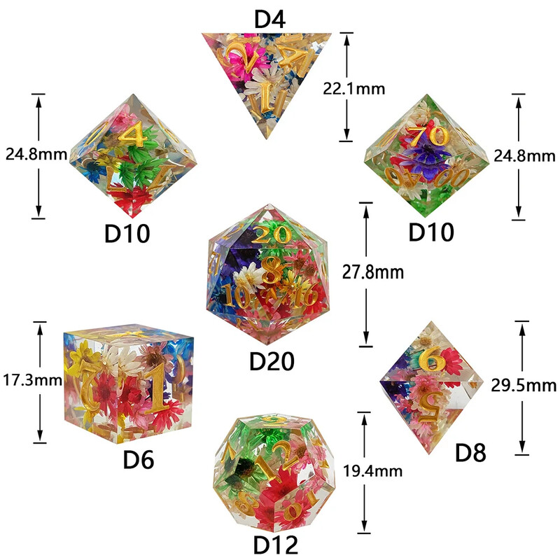DND Transparent Sharp Edge Number Polyhedral Resin Dice Set D+D Dice Set za igranje uloga Dungeon and Dragon Pathfinder (RPG)MTG