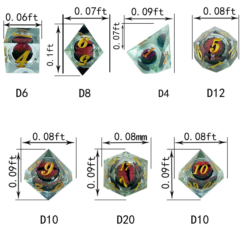 7Pcs/Set Dragon Eye Pomične kockice Digitalni dijamantni kalup Polyhedron Igračke Dodaci za zabavu za uređenje doma Stolna igra
