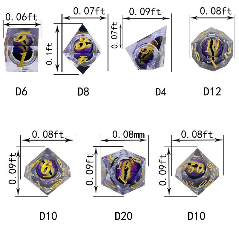 7Pcs/Set Dragon Eye Pomične kockice Digitalni dijamantni kalup Polyhedron Igračke Dodaci za zabavu za uređenje doma Stolna igra