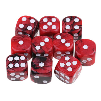 10x D6 hatoldalú asztali játékkocka 16 mm-es játékkockákhoz