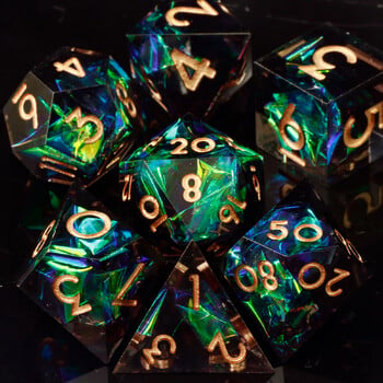 DnD Black Resin Dice Set, Χειροποίητο Polyhedral Dice Set for Dungeons and Dragons, d and d dice, Sharp Edged Resin D&D Dice Set