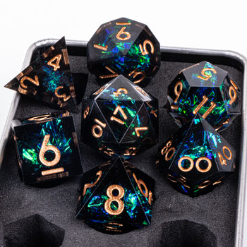 DnD Black Resin Dice Set, Χειροποίητο Polyhedral Dice Set for Dungeons and Dragons, d and d dice, Sharp Edged Resin D&D Dice Set