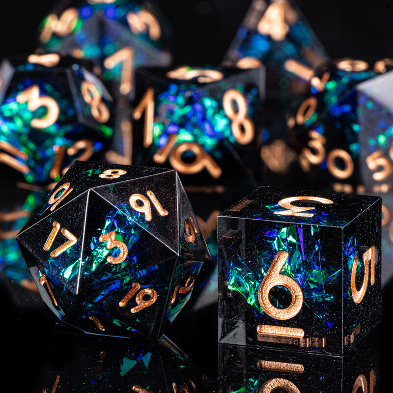 Sada čiernych živicových kociek DnD, ručne vyrobená sada polyedrických kociek pre hru Dungeons and Dragons, kocky d a d, sada ostrých živicových kociek D&D