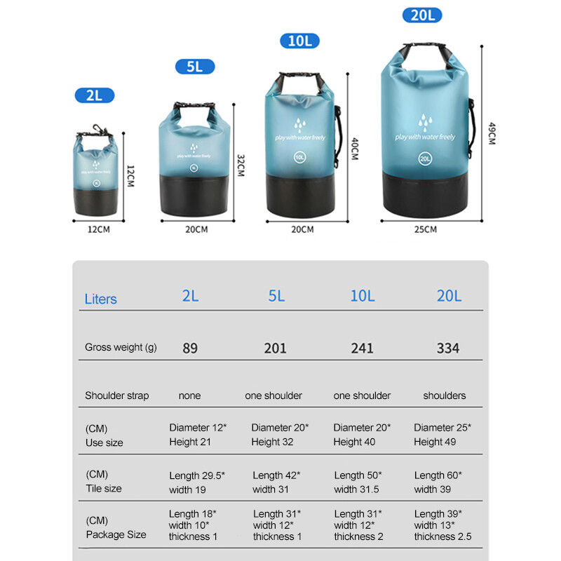 PVC vodootporna suha torba 2L/5L/10L/20L Ronjenje na otvorenom Sklopiva muška ženska torba za plivanje na plaži Rafting River Ocean ruksak