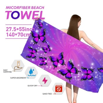 Purple Butterfly Super Absorbent Microfiber Πετσέτα θαλάσσης Πετσέτα Ταξιδίου Πετσέτα Ταξιδίου Αδιάβροχη Μαλακό Φως Γρήγορο Στέγνωμα για Παραλία