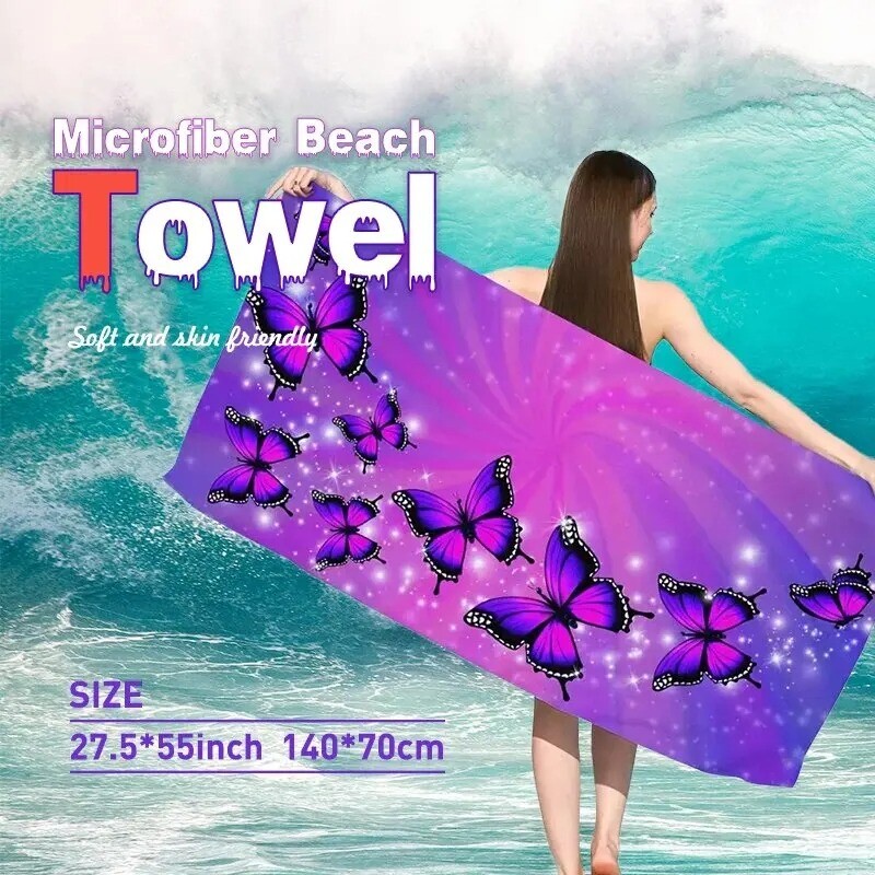 Purple Butterfly Super upijajući ručnik za plažu od mikrovlakana Brzo sušeći ručnik Putni ručnik Otporan na pijesak Meka svjetlost Brzo sušeći ručnik za plažu
