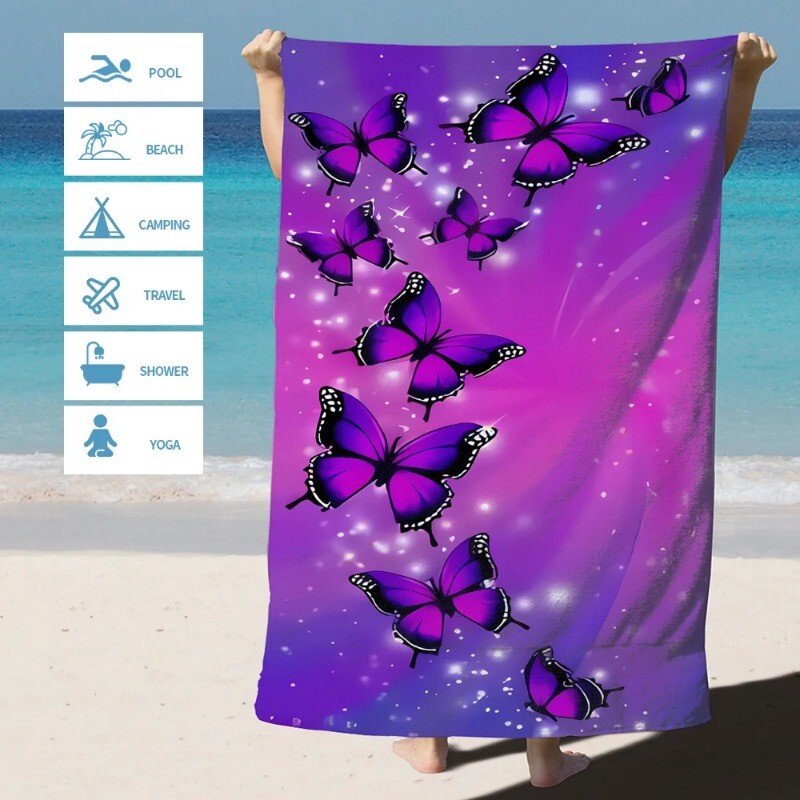 Purple Butterfly Super upijajući ručnik za plažu od mikrovlakana Brzo sušeći ručnik Putni ručnik Otporan na pijesak Meka svjetlost Brzo sušeći ručnik za plažu