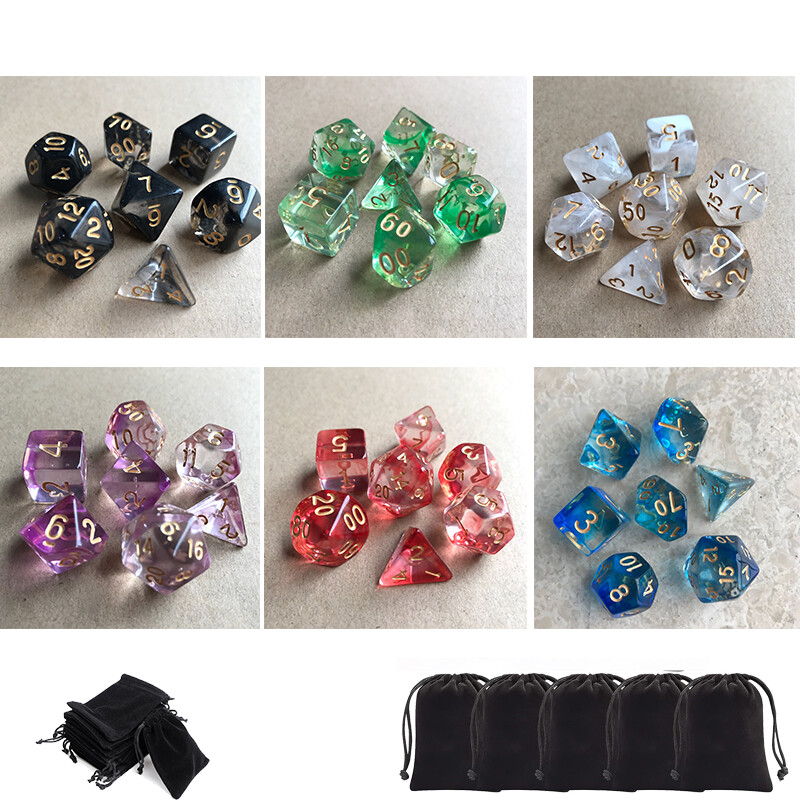 7 ks/sada polyedrických DND kociek, akrylových RPG hier na hranie rolí D6 D20, stolových hier, matematiky s vreckom, rekvizity