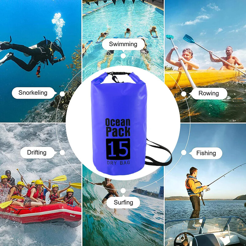 Vodotesný vak na vodu 2l/3l/5l/10l, PVC, plávanie, rafting, kajakovanie, rieka, trekking, plachtenie, člnkovanie