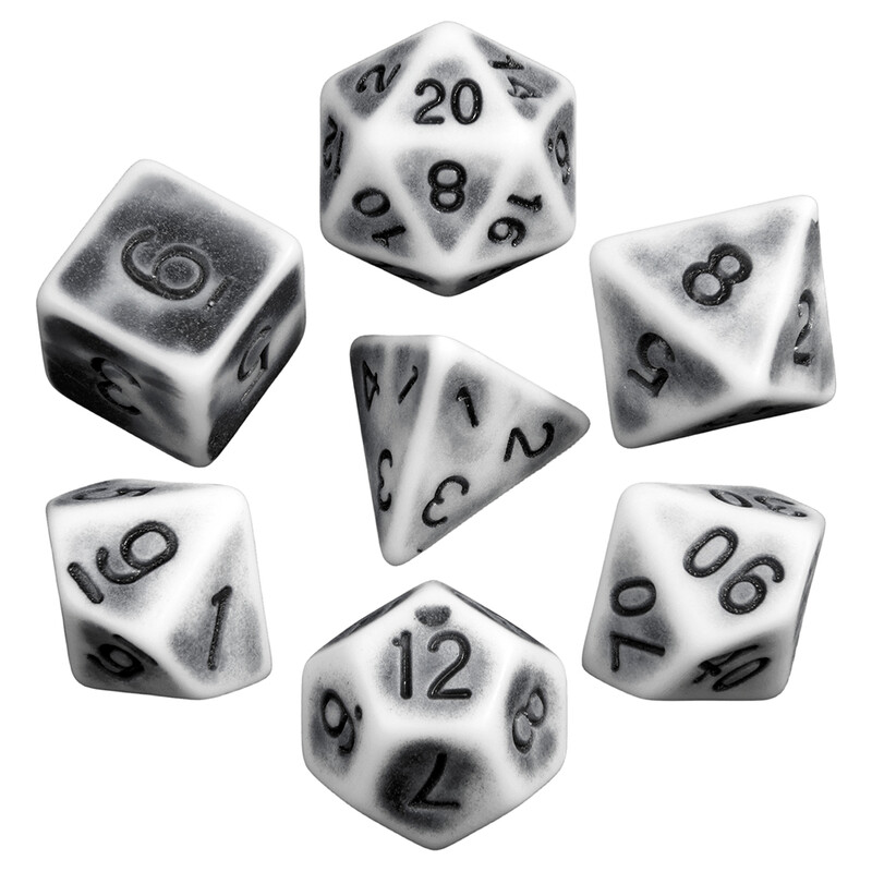 Kockakészlet Retro színű műanyag kocka fekete kék narancssárga 7db/szett DND társasjáték szórakoztató kiegészítőkhöz