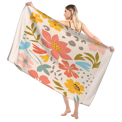 Domáce osušky na telo, osušky Morandi lines and flowers, rýchloschnúci mikrovláknový plážový uterák, veľký športový uterák