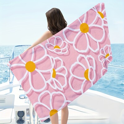 Plážový uterák s kvetinovou potlačou, roztomilý veľký uterák z mikrovlákna na dovolenku, plávanie, kúpeľ