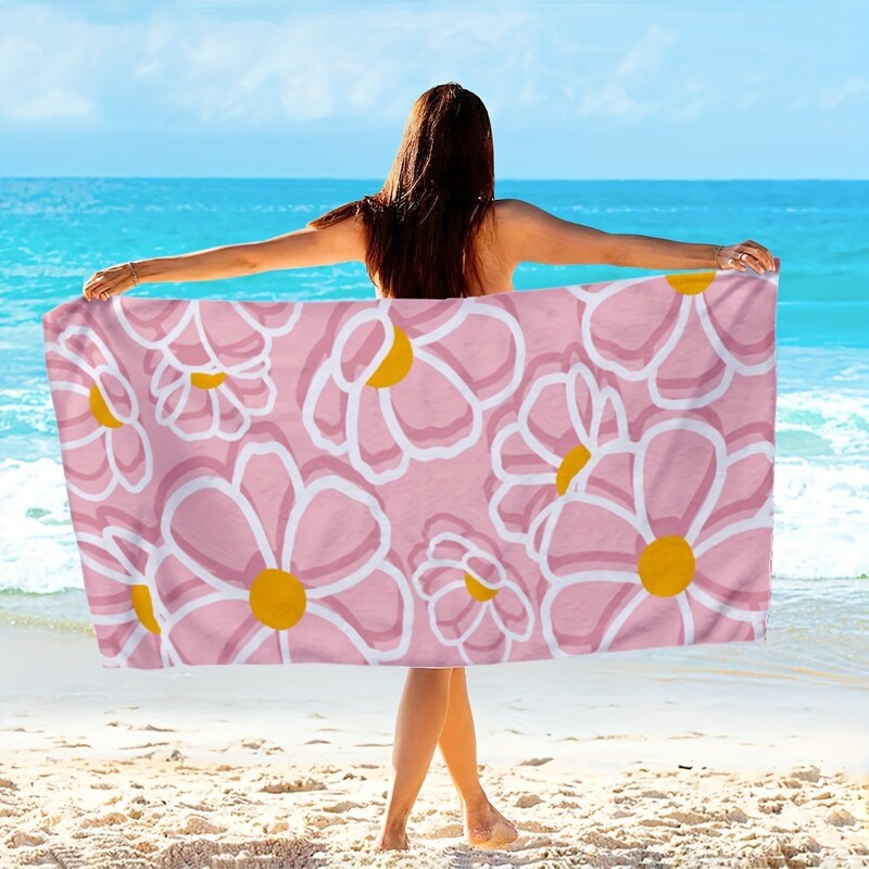 Plážový uterák s kvetinovou potlačou, roztomilý veľký uterák z mikrovlákna na dovolenku, plávanie, kúpeľ