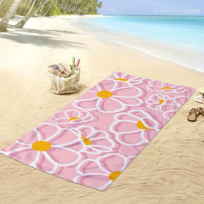 Plážový uterák s kvetinovou potlačou, roztomilý veľký uterák z mikrovlákna na dovolenku, plávanie, kúpeľ