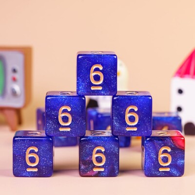 Poludie 10 buc. D6 Galaxy Nebula zaruri cu husă Set durabil cu sclipici D6 pentru jocuri de rol de masă bară zaruri RPG