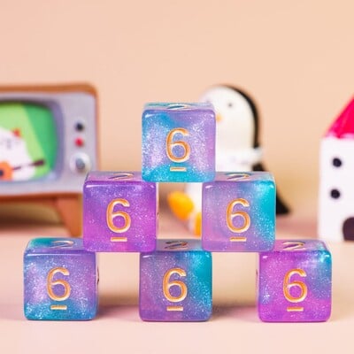 Poludie 10 buc. D6 Galaxy Nebula zaruri cu husă Set durabil cu sclipici D6 pentru jocuri de rol de masă bară zaruri RPG