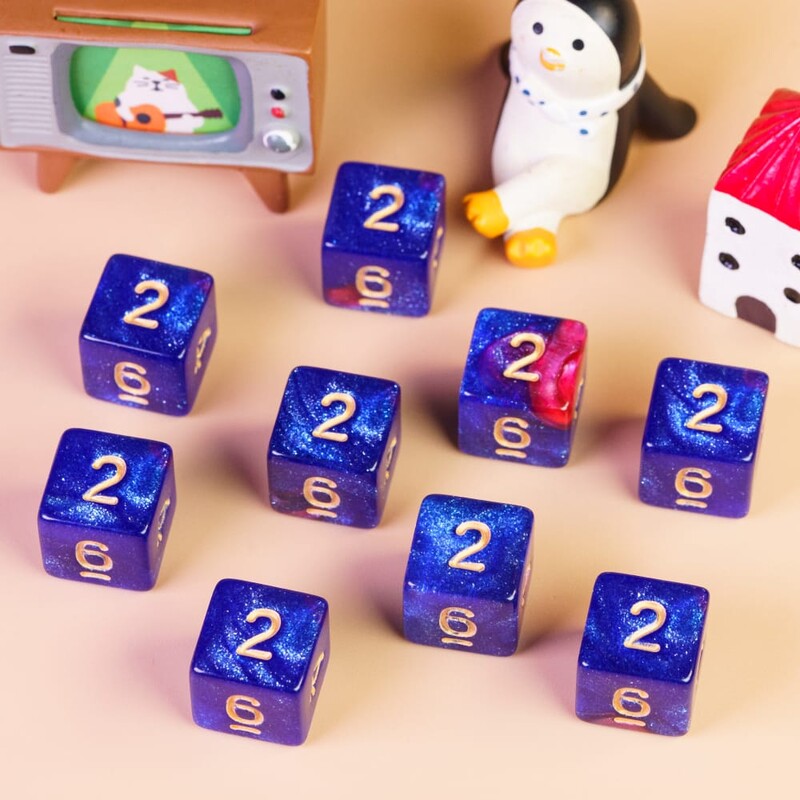 Poludie 10 buc. D6 Galaxy Nebula zaruri cu husă Set durabil cu sclipici D6 pentru jocuri de rol de masă bară zaruri RPG
