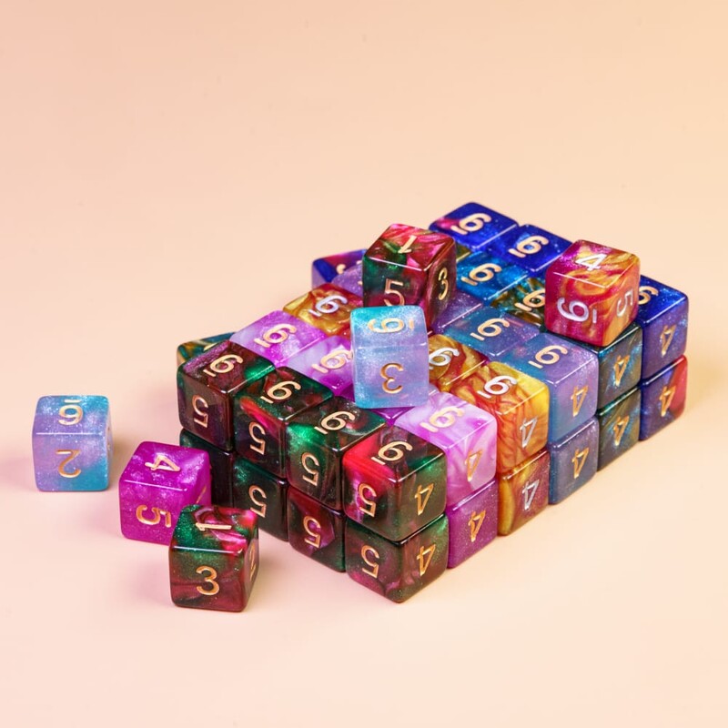 Poludie 10 buc. D6 Galaxy Nebula zaruri cu husă Set durabil cu sclipici D6 pentru jocuri de rol de masă bară zaruri RPG