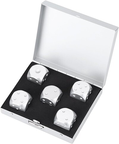 5 ks presných hliníkových kociek s krabicou, domino, hra, kemping, poker, KTV, bar, párty, rekvizity, sada kociek, masívny kov, strieborno-zlatý
