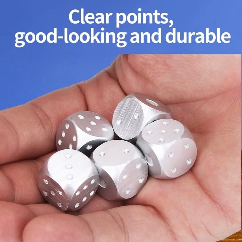 5 ks presných hliníkových kociek s krabicou, domino, hra, kemping, poker, KTV, bar, párty, rekvizity, sada kociek, masívny kov, strieborno-zlatý