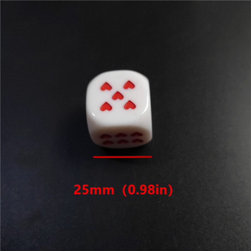 10 buc/set zaruri cu inimă albă/roșie 25 mm/0,98 inchi Acrilic cu 6 fețe rotunjite Bar cu zaruri pentru petrecere Jocuri de familie Divertisment