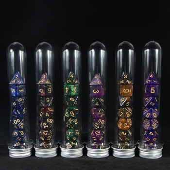 Polyhedral DND Dice Set Universe Galaxy Glitter Dice with Tube, for D&D Παιχνίδι Επιτραπέζιο ρολό Αξεσουάρ παιχνιδιών