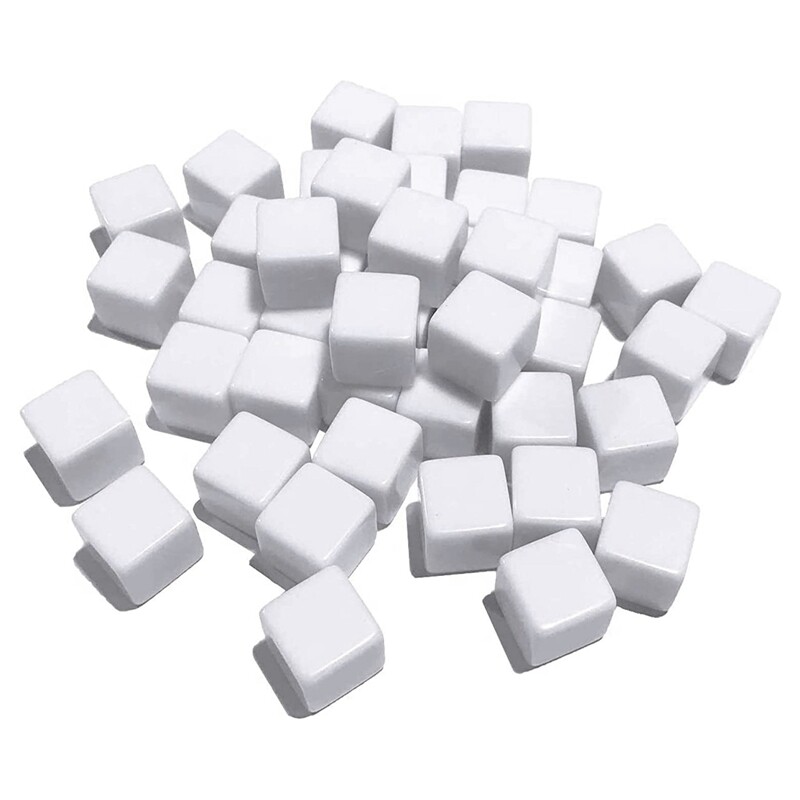 Bijele akrilne kocke od 16 mm, prazne kocke za društvene igre, podučavanje brojanja matematike, abecedni brojevi za izradu prilagođenih kockica, 48 KOM.