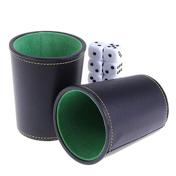 Dice Cup Σετ με 5 τμχ Ζάρια 6 όψεων Dices PU Δερμάτινο Flannel Dice Cup για επιτραπέζιο παιχνίδι Μπαρ Διασκέδαση Magic The Gathering