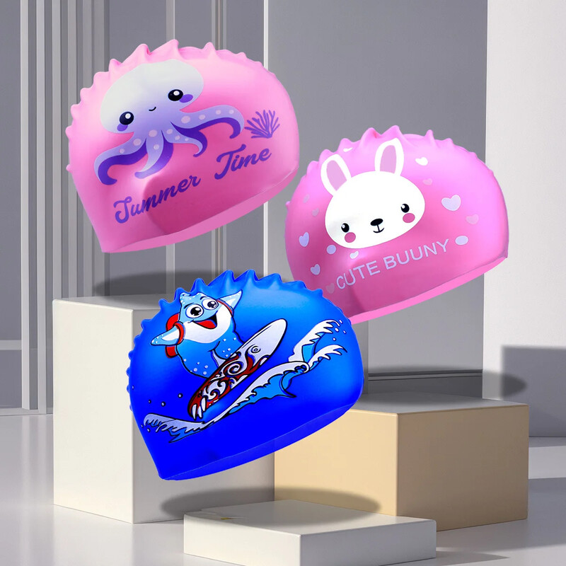 Vodootporne silikonske kape za plivanje za djecu Unisex Zaštitna oprema za uši s dugom kosom Slatki dizajn koji ne zateže za djecu