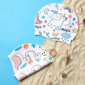 Dječja kapa za plivanje s printom crtića Elastična silikonska kapa za vodene sportove Zaštita ušiju za kosu Kape za kupanje u bazenu Dječaci Djevojčice