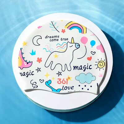 Dječja kapa za plivanje s printom crtića Elastična silikonska kapa za vodene sportove Zaštita ušiju za kosu Kape za kupanje u bazenu Dječaci Djevojčice