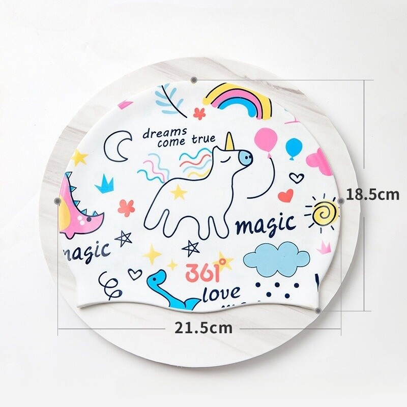 Dječja kapa za plivanje s printom crtića Elastična silikonska kapa za vodene sportove Zaštita ušiju za kosu Kape za kupanje u bazenu Dječaci Djevojčice