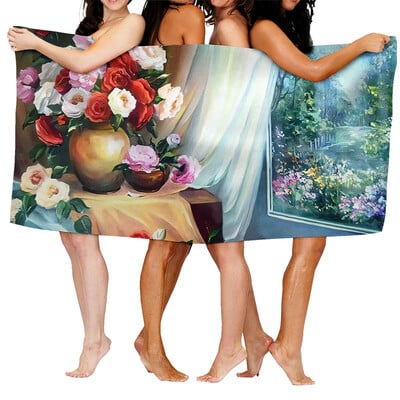 Domáce osušky na telo, uteráky do kúpeľne, rýchloschnúci plážový uterák z mikrovlákna, olejomaľba, mužský veľký športový uterák