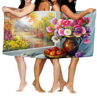 Domáce osušky na telo, uteráky do kúpeľne, rýchloschnúci plážový uterák z mikrovlákna, olejomaľba, mužský veľký športový uterák