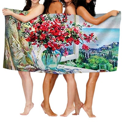 Domáce osušky na telo, uteráky do kúpeľne, rýchloschnúci plážový uterák z mikrovlákna, olejomaľba, mužský veľký športový uterák