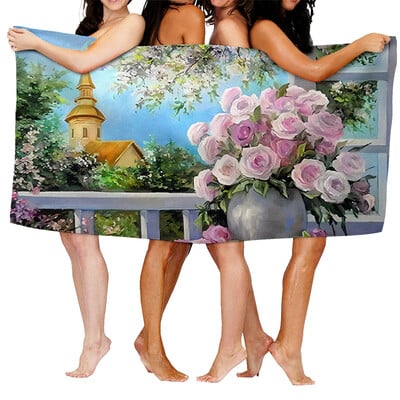 Domáce osušky na telo, uteráky do kúpeľne, rýchloschnúci plážový uterák z mikrovlákna, olejomaľba, mužský veľký športový uterák