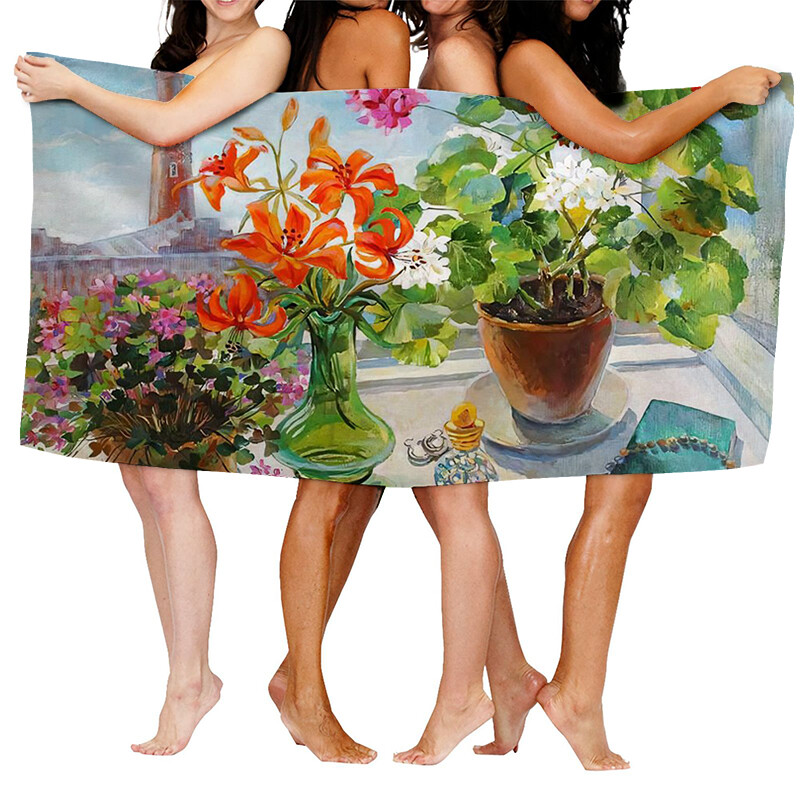 Domáce osušky na telo, uteráky do kúpeľne, rýchloschnúci plážový uterák z mikrovlákna, olejomaľba, mužský veľký športový uterák