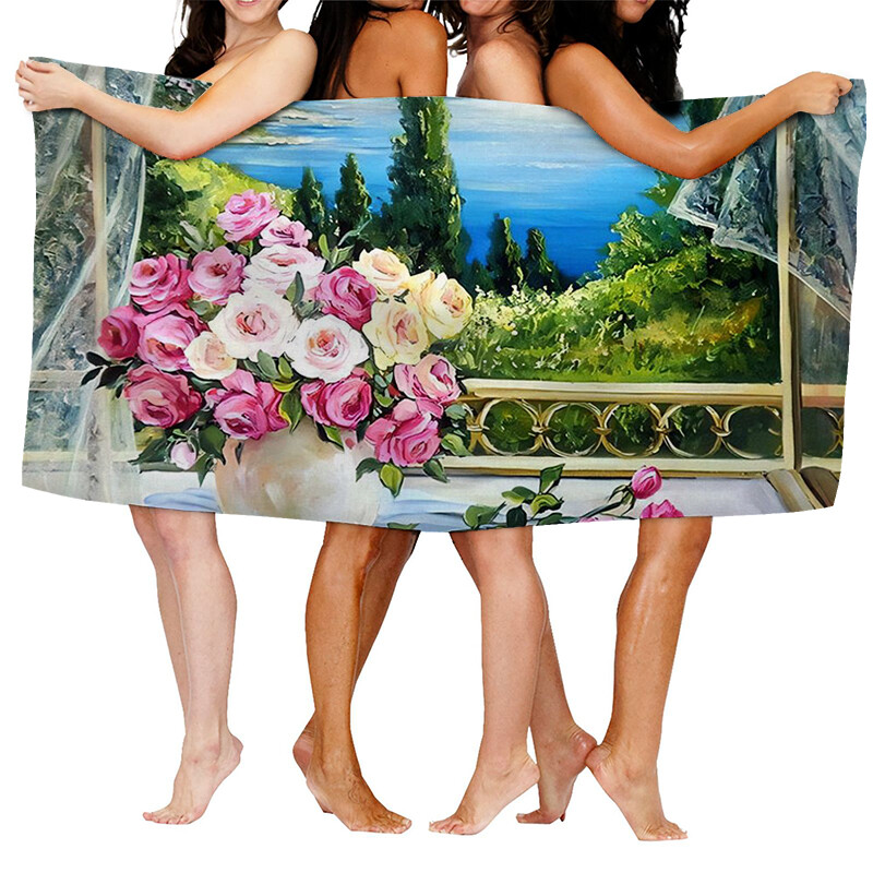 Domáce osušky na telo, uteráky do kúpeľne, rýchloschnúci plážový uterák z mikrovlákna, olejomaľba, mužský veľký športový uterák