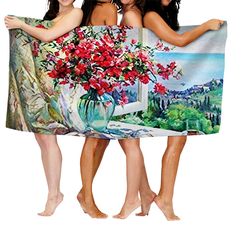 Domáce osušky na telo, uteráky do kúpeľne, rýchloschnúci plážový uterák z mikrovlákna, olejomaľba, mužský veľký športový uterák