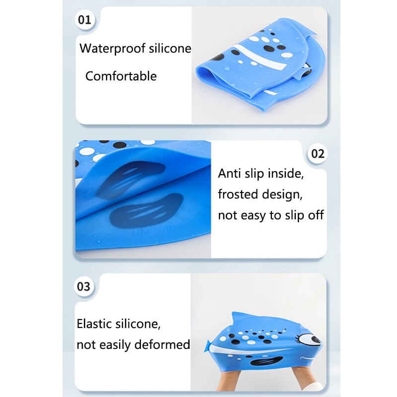 Nová detská kreslená plavecká čiapka, detská nepremokavá elastická silikónová plavecká čiapka, bazén, vodné športy, ochrana uší, klobúk pre chlapcov a dievčatá, plavecká čiapka