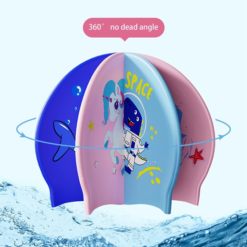 Detské elastické látkové plavecké čiapky s kreslenými motívmi, plávanie v bazéne, vodné športy, ochrana uší, klobúk, plávanie, kúpacie čiapky, čiapky pre chlapcov a dievčatá.