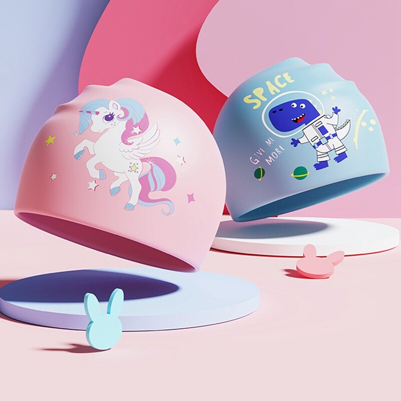 Detské elastické látkové plavecké čiapky s kreslenými motívmi, plávanie v bazéne, vodné športy, ochrana uší, klobúk, plávanie, kúpacie čiapky, čiapky pre chlapcov a dievčatá.