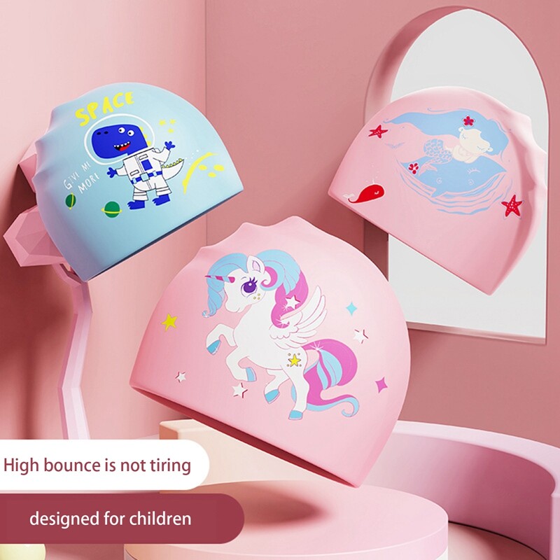 Detské elastické látkové plavecké čiapky s kreslenými motívmi, plávanie v bazéne, vodné športy, ochrana uší, klobúk, plávanie, kúpacie čiapky, čiapky pre chlapcov a dievčatá.