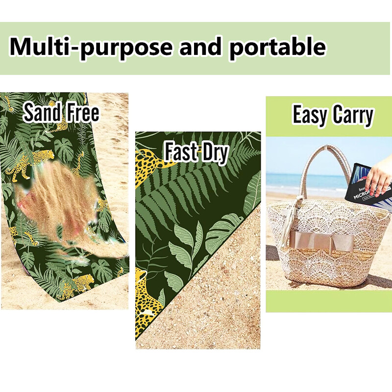 Ručnik za plažu od mikrovlakana od 1 komada, lagani, brzosušeći, upijajući, tanki, kompaktni ručnici za bazen, kampiranje, plaža, veliki