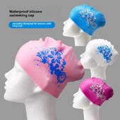 Nepremokavá, nenápadná, dlhá plavecká čiapka pre ženy, extra veľká ochrana vlasov, ochrana sluchu, silikónová čiapka s potlačou tvarov