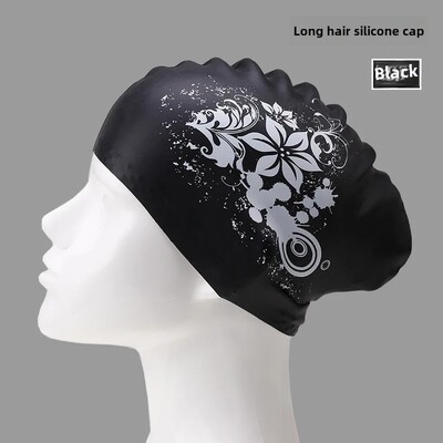 Nepremokavá, nenápadná, dlhá plavecká čiapka pre ženy, extra veľká ochrana vlasov, ochrana sluchu, silikónová čiapka s potlačou tvarov