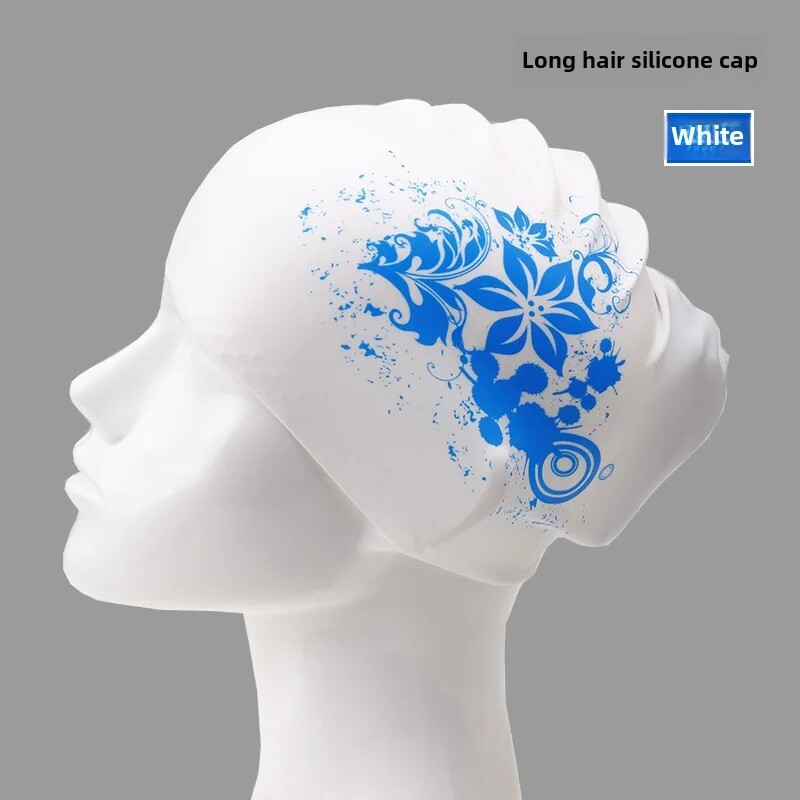 Nepremokavá, nenápadná, dlhá plavecká čiapka pre ženy, extra veľká ochrana vlasov, ochrana sluchu, silikónová čiapka s potlačou tvarov