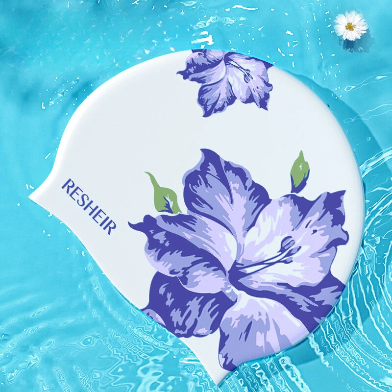 Pălărie de înot din silicon, șepci de înot pentru femei, rezistente la apă, protecție pentru urechi, confortabilă, pentru păr lung, accesorii pentru piscină cu imprimeu marino.