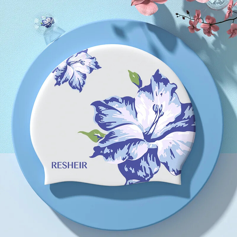 Pălărie de înot din silicon, șepci de înot pentru femei, rezistente la apă, protecție pentru urechi, confortabilă, pentru păr lung, accesorii pentru piscină cu imprimeu marino.